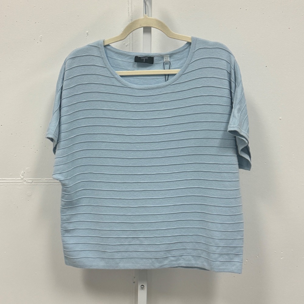 Tahari Baby Blue Ribbed Viscose Blend Knit Top Short Sleeve Sweater XL TH31322‎